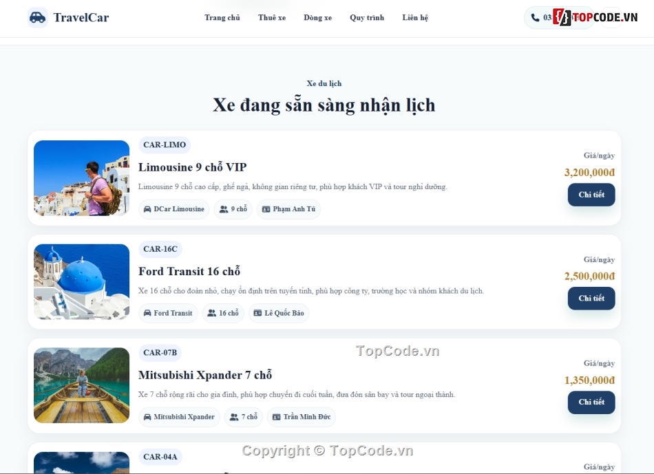 web quản lý,quản lý du lịch,website quản lý xe